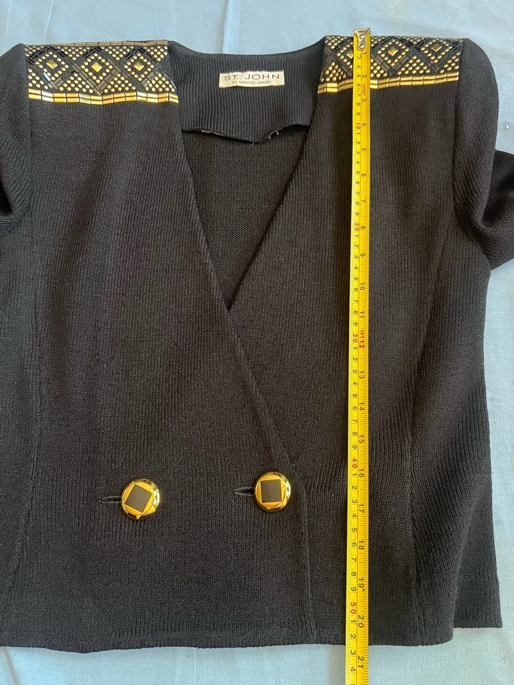 St John Evening Black Double Breasted Knit Suit with Gold Beading SZ 6 Geometric - Picture 8 of 14